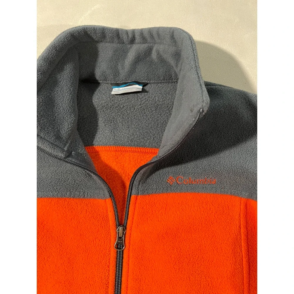 Columbia Kids Fleece Jacket Orange Gray Full Zip Youth Size L 14 16